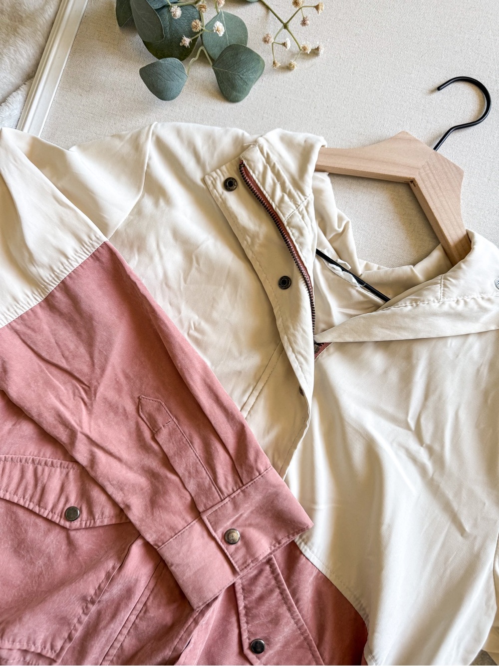 Blu Pepper Colorblock Utility Jacket Cream Rust Lightweight Snap Jacket Medium